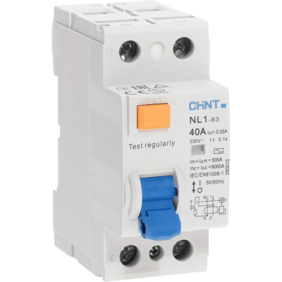 Устройство защитного отключения CHINT NL1-63 6kA 2P 40A 30mA тип AC