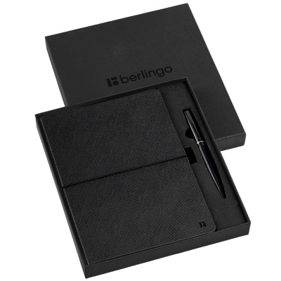 Подарочный набор Berlingo "Casual Black": ежедневник недатированный, А5, 136л., кожзам, с ручкой, черный
