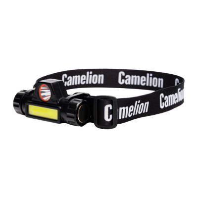 Фонарь налобный аккум Camelion LED53405 3,7В, димм, черный, XPE + COB LED, 3 Вт, 2 реж, магн, бл