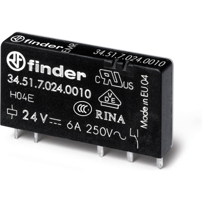 Набор Ультратонкое электромеханическое реле FINDER 345170240010 20шт; монтаж на печатную плату; 1CO 6A; контакты AgNi