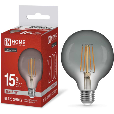 Лампа IN HOME сд LED-GL125-deco smoky 15Вт 230В E27 4000К 1200Лм дымчатая 4690612056081 00-00297746