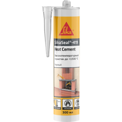 Герметик для печей и каминов SIKA Seal-419 Heat Cement чёрный, высокотемпературный до +1500 C, 300 мл