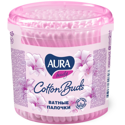 Ватные палочки КОМПЛЕКТ 200 шт., AURA, пластиковый стакан, 20803, 13144