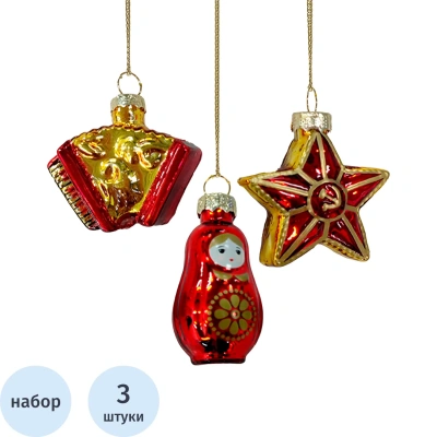Набор игрушек новогодних подвесных из стекла, 3 шт., 97437