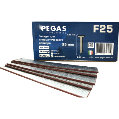 Отделочные гвозди Pegas pneumatic F25, длина 25 мм, 5000 шт, сечение 1,25 мм