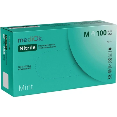 Перчатки нитрил. н/с. н/о, зеленые MediOk (M) 50п/уп, 4гр