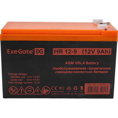 Батарея аккумуляторная АКБ HR 12-9 12V 9Ah 1234W, клеммы F2 ExeGate