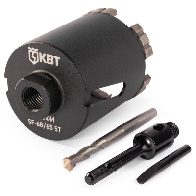 Коронка КВТ SF 68/65 мм, 5T с Адаптером КВТ SDS-Plus серия ПРОФИ