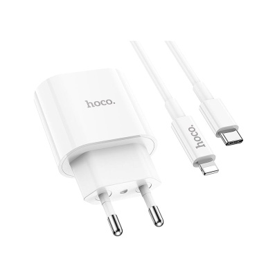 Сетевое зарядное устройство Hoco c94a metro 1xusb-c, 3а, pd20w, + usb-c кабель lightning 8-pin, 1м (белый)