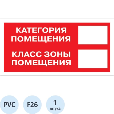 Знак безопасности F26 Кат-я помещения, 150x300 мм, пластик