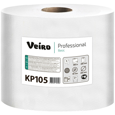 Полотенца бумажные в рул c ЦВ Veiro Professional Basic 1сл300м 6шт/уп KP105