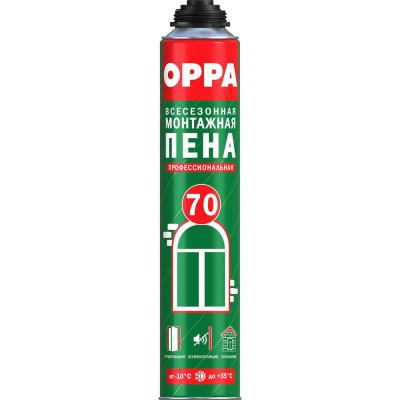 Монтажная пена профессиональная всесезонная OPPA для пистолета, выход 70 л, полиуретановая, 875 мл PROF70 OPPAPROF70
