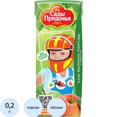 Сок Сады Придонья Яблоко-персик с мякотью, 0,2л