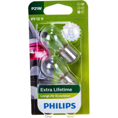Автолампа PHILIPS P21W BA15s LONG LIFE ECO VISION 12V /1/10 P-12498LLECO2бл