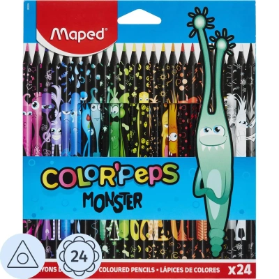Карандаши цветные MAPED "COLOR PEP'S Black Monster", 24 цвета, трехгранные, 862624