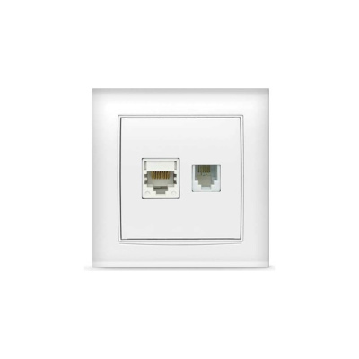 Розетка компьютерная+телефонная "UNIVersal" серия "Бриллиант", с/у, 1А, RJ45, RJ12, белая