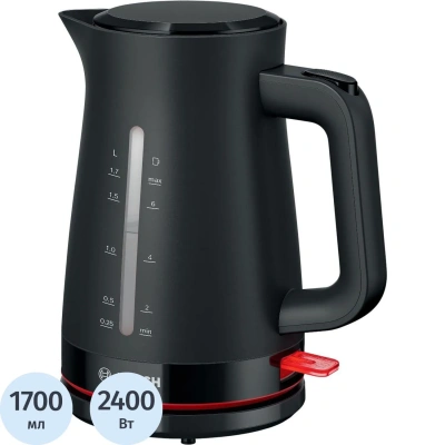 Чайник BOSCH TWK3M123, 1,7 л, 2400 Вт, закрытый нагревательный элемент, пластик, черный