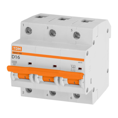 Автоматический выключатель TDM ELECTRIC ВА47-100 3Р 16А 10кА х-ка D