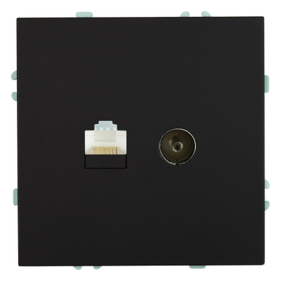 Розетка TV + компьютерная RJ-45 (механизм) STEKKER RST00-5106-05, серия Эмили, черный уголь, soft touch