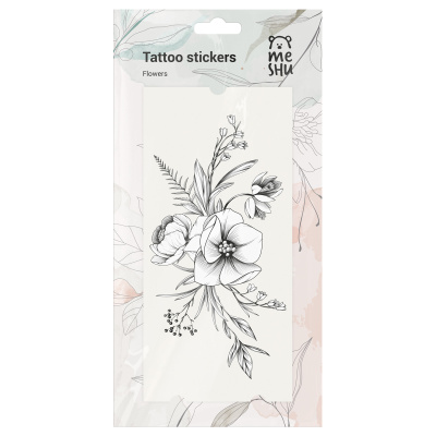 Наклейка-тату MESHU, "Flowers", 9*19см, 3 листа, инд. уп., европодвес