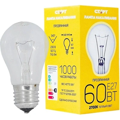 Лампа накаливания СТАРТ стандартная/прозрачная 60W E27