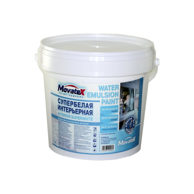Водоэмульсионная интерьерная краска Movatex супербелая, моющаяся, 1 кг Т02326