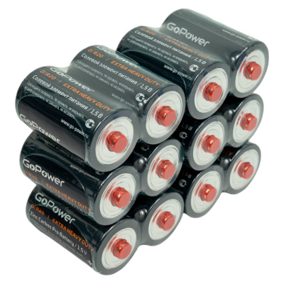 Батарейка GoPower R20 D Shrink 2 Heavy Duty 1.5V - упаковка из 12 штук