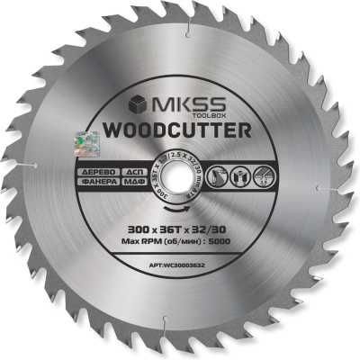 Диск пильный по дереву MKSS Toolbox Woodcutter WC3000 300x36Тх32/30 мм
