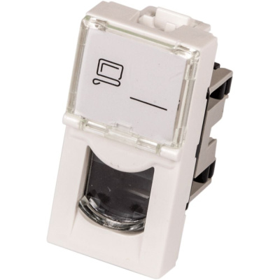 Вставка LANMASTER Mosaic 22.5x45 RJ-45 UTP кат5e со шторкой окном маркировки белая