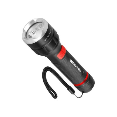Фонарик WORKPRO цифровой фокус, 4 режима осв., 100м, аккум.2000mAH, зарядка USB-TYPE C, алюминиевый