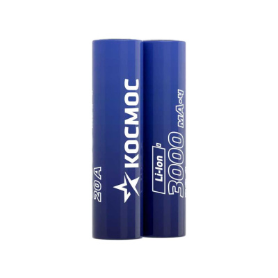 Аккумулятор КОСМОС 18650 Li-ion 3000 mAh без защиты с плоским контактом, 2 шт шринк