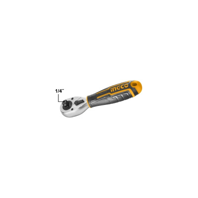 Трещоточный короткий ключ INGCO INDUSTRIAL 1/4"+ 3/8"