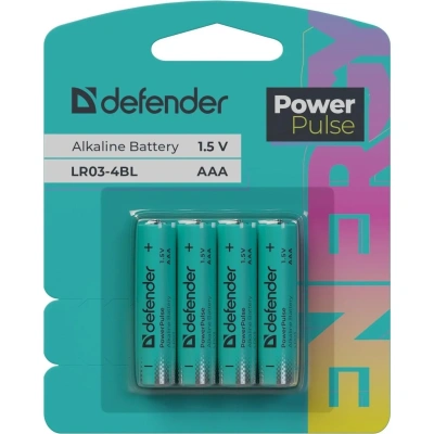 Батарейка DEFENDER алкалин. LR03-4BL/ LR03-4S ААА блист 4шт/уп PowerPulse