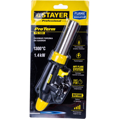 Газовая горелка STAYER ProTerm на баллон, с пьезоподжигом, 1300С