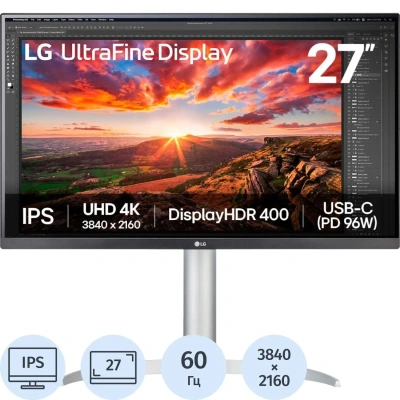 Монитор LG 27 27UP850K-W IPS 4K HDMI DP USB M/M HAS 60Hz 400cd Ex