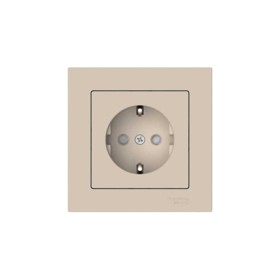 Розетка Systeme Electric ATLASDESIGN с заземлением со шторками, 16А, в сборе, быстрозажим. клем., песочный