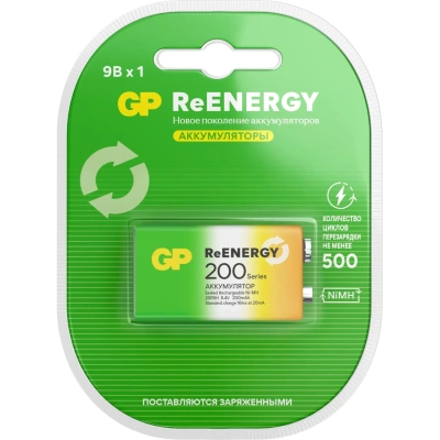 Батарейка аккумуляторная GP ReEnergy Ni-Mh 1 шт., "Крона" (20R8H 9V), 200 mAh, 20R8HRGY-2CRCB1