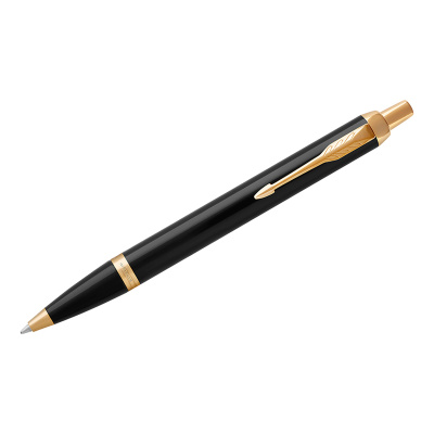 Ручка шариковая PARKER "IM Core Black Lacquer GT", черный глянцевый лак, позолота, синяя, 1931666