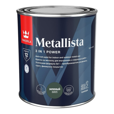 Краска по ржавчине Tikkurila METALLISTA зеленая, гладкая, 0.8 л