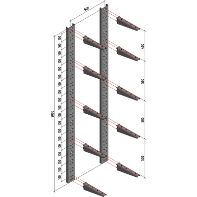Комплект-5 PREFAB (Стойка крепления кронштейна 2000 мм - 2 шт. Кронштейн 500 мм - 10 шт.) CN-5-PRF