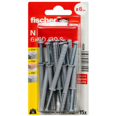 Дюбель-гвоздь fischer потайной 6x60 15 шт.