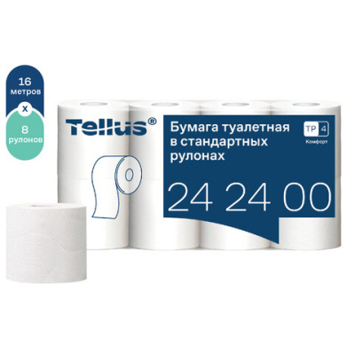 Бумага туалетная Tellus/TORK КОМФОРТ (Система ТР4), спайка 8 рулонов по 16 метров, 3-слойная, 242400
