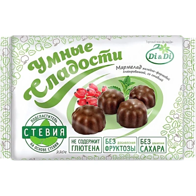 Мармелад Умные сладости Di&Di желейный в шоколадной глазури,стевия, 220г