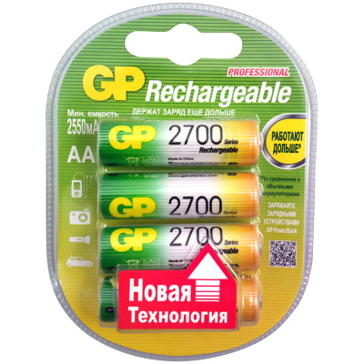 Батарейки аккумуляторные GP ReEnergy Ni-Mh КОМПЛЕКТ 4 шт. (ПРОМО 3+1), АА (HR6), 2600 mAh, 270AAHC3/1RGY, 270AAHC3/1RGY-2