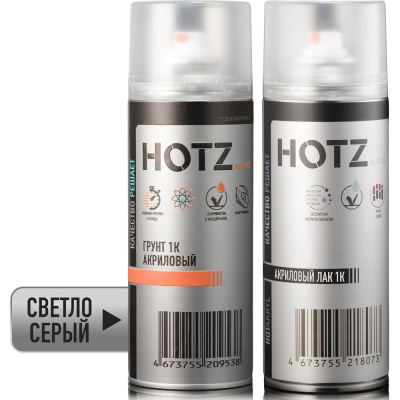 Грунтовка для автомобиля HOTZ1K акриловый, серый, 520 мл + лак автомобильный 1040 мл