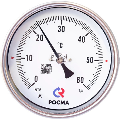Термометр РОСМА осевой БТ-51.211 (0-60С) ДК100 L=100 G1/2, кл. точн. 1.5, гильза латунь