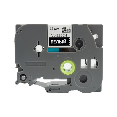 Лента Vell VL-335CH (с чипом, 12 мм, белый на черном) для Puty