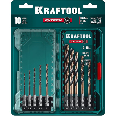 Набор сверл по металлу KRAFTOOL Impact Ready НЕХ-1/4, 10 шт, для винтовертов и шуруповертов