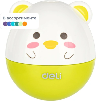 Точилка ручная Deli, 1 отв., с контейнером, пластик, картонная уп., ассорти