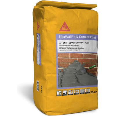 Цементная высокопрочная штукатурка усиленная микроволокном SIKA Wall-112 Cement Coat мешок, 25 кг